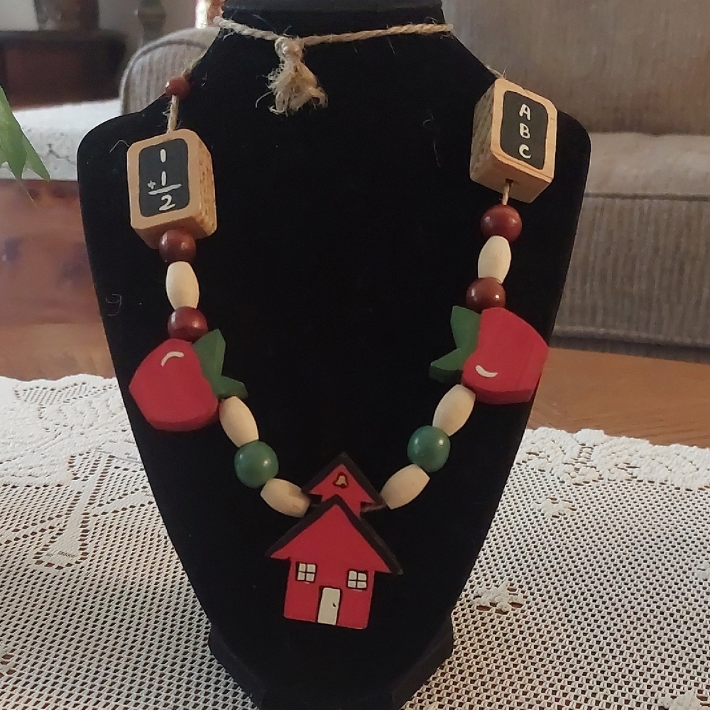 Wood and Twine Teachers Necklace School Apple Chalkboard